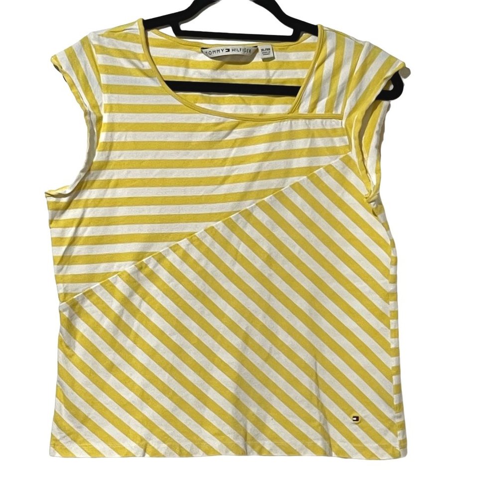 Tommy Hilfiger women's size XL yellow striped cap sleeve cotton top